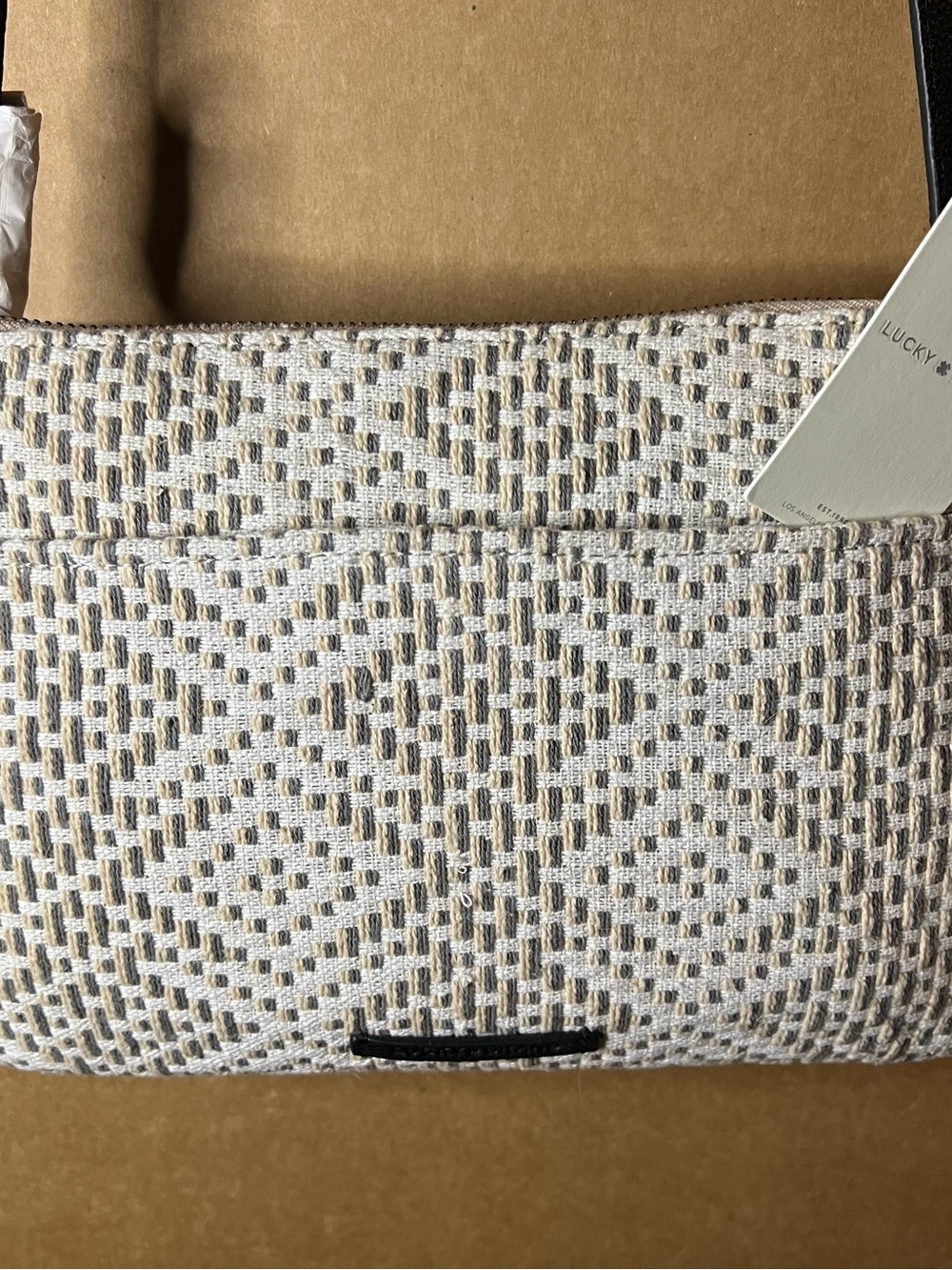 NEW Lucky Brand Textured Cream Crossbody Bag with Black Strap